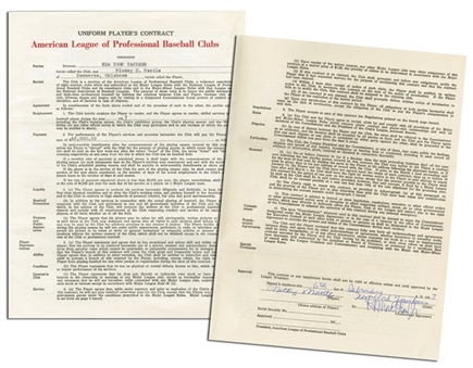 Mickey Mantles Executed 1957 Uniform Player’s Contract – Mickey’s Personal Copy -MVP Season (PSA/DNA, JSA & Mantle Family LOA)